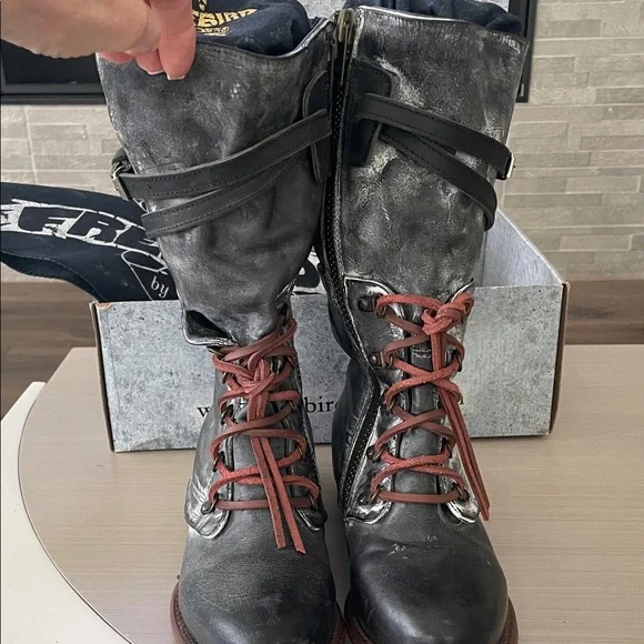 Ravi Moto Leather Boots size 8 - Freebird by Steven Black Distressed - Picture 5 of 11